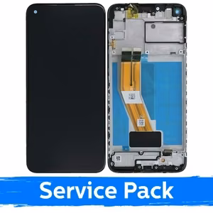 LCD ekraan ühilduv Samsung A115 A11 must raamiga (Service Pack)