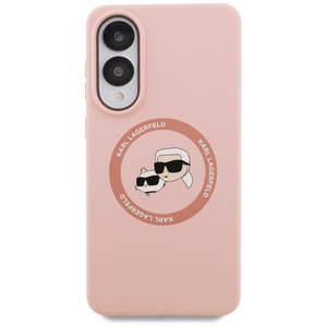 Karl Lagerfeld Silicone Nauble Heads And Circle MagSafe Ümbris jaoks Samsung Galaxy S25 Edge - Roosa