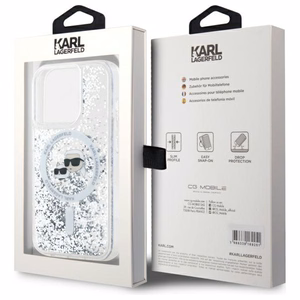 Karl Lagerfeld Liquid Glitter Karl & Choupette Head Magsafe iPhone 15 Pro Ümbris - Clear