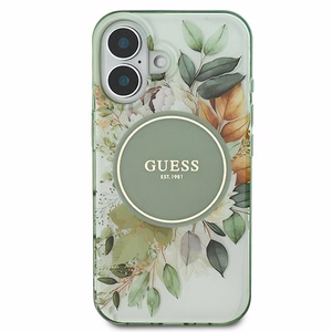 Guess IML Flower & Tonal Circle MagSafe ümbris jaoks iPhone 16 Plus - roheline