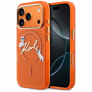 Karl Lagerfeld IML Choupettes Karl Script Logo MagSafe Ümbris for iPhone 17 Pro Max - oranž
