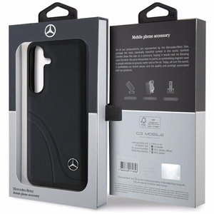 Mercedes Leather Curved Stitches Ümbris jaoks Samsung Galaxy S25 - must