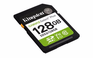 Kingston memory card 128GB SDXC Canvas Select Plus Gen3 150MB/s C10 UHS-I U1 V10