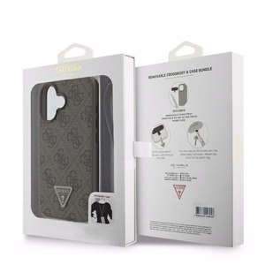 Guess Leather Metal Logo Strass Crossbody Ümbris jaoks iPhone 16 - Brown