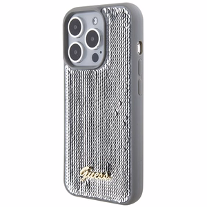Guess Sequin Script Metal чехол для iPhone 15 Pro Max - серебряный
