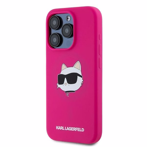 Силиконовый чехол Karl Lagerfeld Choupette Head MagSafe для iPhone 15 Pro Max - розовый