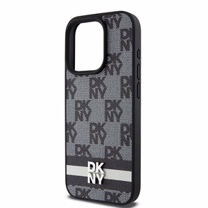 DKNY Leather Checkered Mono Pattern & Printed Stripes iPhone 15 Pro Ümbris - Must