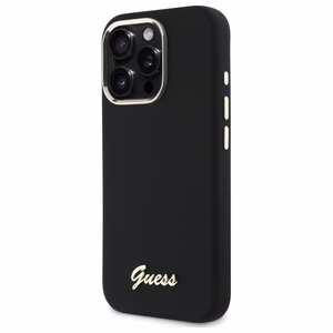 Guess Silicone Script Metal Logo & Frame Ümbris jaoks iPhone 16 Pro - must