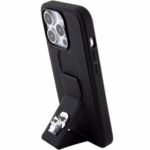 Karl Lagerfeld Gripstand Saffiano Karl&Choupette Pins ümbris jaoks iPhone 15 Pro - must