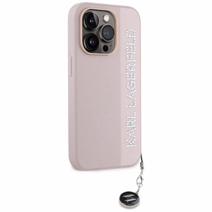 Karl Lagerfeld Saffiano Rhinestones & Charm ümbris jaoks iPhone 15 Pro - roosa