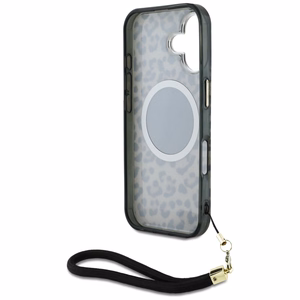 Guess HC IML Leopard Triangle Cord Strap MagSafe iPhone 16 Ümbris - Brown