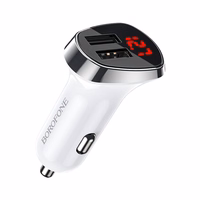 Borofone Car laadija BZ15 Auspicious - 2xUSB - 2,4A with USB to MicroUSB kaabel valge