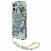 Guess IML Flowers With Pearl Strap MagSafe ümbris jaoks iPhone 16 Plus - roheline