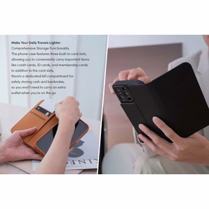 Moshi Overture MagSafe ümbris seadmele iPhone 16 Pro, eemaldatava vegannahast rahakotiga, Caramel Brown värvitoonis