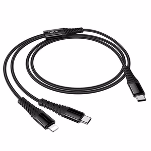 Кабель 2in1 USB C to USB C+Lightnig Hoco 1 m X123 черный