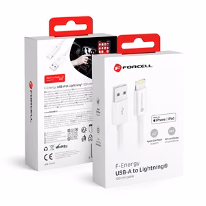 Kaabel USB A to Lightning Forcell F-Energy MFi 2,4A 12W 1 m C703 valge
