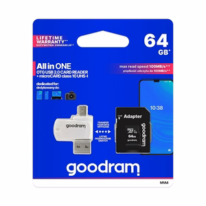 GOODRAM кардридер USB A + Micro USB ALL IN ONE M1A4 + карта памяти micro SD 64GB с адаптером SD