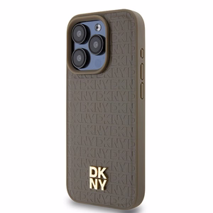 DKNY Leather Monogram Pattern Metal Logo MagSafe Ümbris jaoks iPhone 15 Pro - Brown