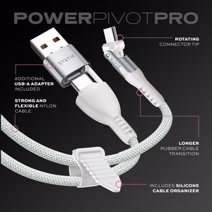 STATIK PowerPivot Pro Nylon Braided Cabel, USB-C to USB-C, 3m, White