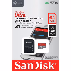 SanDisk memory card Ultra Android microSDXC 64GB 140MB/s A1 Cl.10 UHS-I + adapter