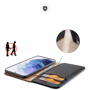 Dux Ducis Hivo Nahast Flip Cover Ehtne nahast rahakott kaartide ja dokumentide jaoks Samsung Galaxy S22 + (S22 Plus) Must
