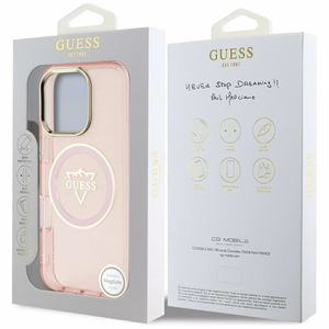 Guess IML Metal Mountain Logo MagSafe iPhone 16 Pro Max Ümbris - roosa