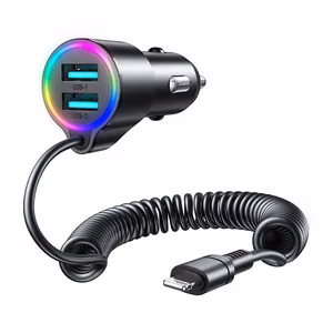 Автомобильное зарядное устройство Joyroom "JR-CL25" чёрное 17W (2xQC3.0 с LED) + кабель Lightning 150см