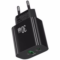 Võrgulaadija USAMS CC316 T65 30W 1xUSB-C 1xUSB-A Fast Charging must