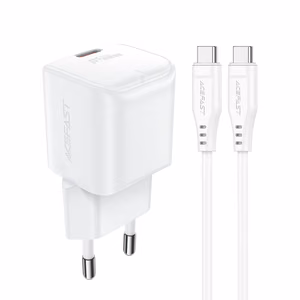 Acefast A73 Mini PD 20W GaN wall laadija + USB-C kaabel - valge
