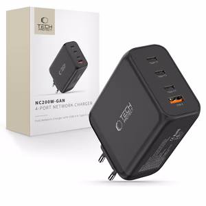 Tech-Protect NC200W-GaN 4-portiline 200W seinalaadija - must