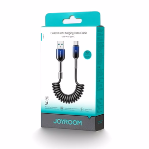 Joyroom S-A43 Crystal-Clear Series 3A USB-A - USB-C spiral kaabel 1.5m - must