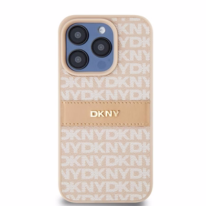 DKNY Leather Mono Stripe & Metal Logo ümbris jaoks iPhone 15 Pro - roosa