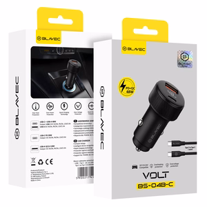 Blavec Автомобильное зарядное устройство BS-04B-C Volt — USB + Type C — QC 3.0 18W PD 30W с кабелем Type C — Type C (CCBS04BCV-UCB) чёрный