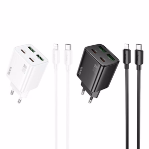 Зарядное устройство для телефона Hoco 2 x USB C + 2 x USB A QC3.0 PD 3A 20W + кабель USB C to Lightning N55 белое