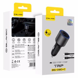 Blavec Автомобильное зарядное устройство BS-06D-C Trip — USB + 2x Type C — QC 3.0 18W PD 65W с кабелем Type C — Type C (CCBS06DCQ-U2CB) чёрный