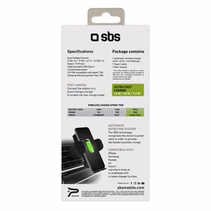 SBS TESUPWIR15WAUT smartphone hoidja koos wireless laadija jaoks air vent - must