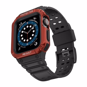 Rihm Strap Band Apple Watch 42mm/44mm/45mm jaoks (must + punane)