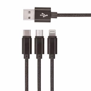 Setty 3in1 USB nailonkaabel must R