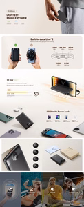 Powerbank Veger C11 (W1170) PD QC3.0 2A 22,5W 10 000 mAh with built-in cables USB C / Lightning must