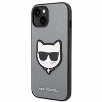 Karl Lagerfeld Saffiano Choupette Head Patch ümbris iPhone 14 Plus'ile - hõbedane