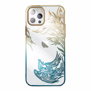 Luxury iPhone 14 Ümbris with Kingxbar Phoenix Crystals - kuldne and sinine