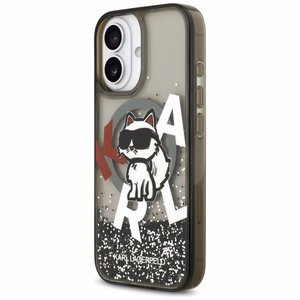 Karl Lagerfeld Liquid Glitter Choupette Logo MagSafe iPhone 17 Ümbris - Must