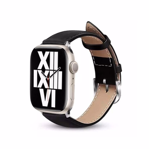 Crong Noble Band ehtsast nahast rihm Apple Watch 44 / 45 / 46 / 49 mm kellale, Black Noir värvitoonis