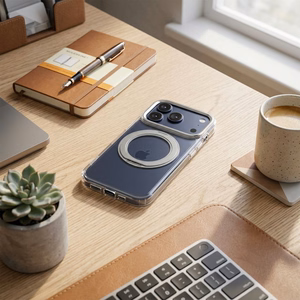 Case for iPhone 15 Frame Circle Stand compatible with MagSafe transparent