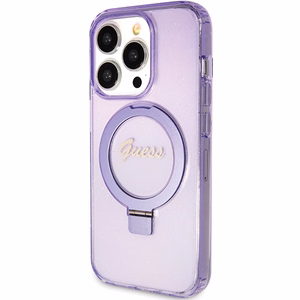 GUESS ümbris jaoks IPHONE 15 Pro compatible with MagSafe GUHMP15LHRSGSU (Glitter Script Logo Ring stand) lilla