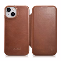 iCarer CE Oil Wax Premium Leather Folio Case iPhone 14 Plus magnetiline flip case MagSafe pruun (AKI14220707-BN)