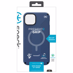 Speck Presidio2 Grip MagSafe ümbris seadmele iPhone 14 Plus, libisemiskindla haardega, Coastal Blue / Black / White värvikombinatsioon