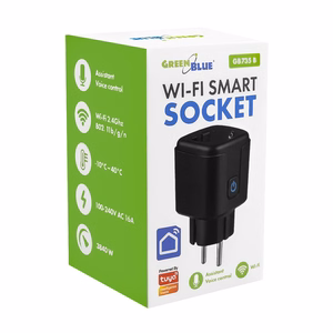 GreenBlue Remote-Controlled WiFi Outlet, Android/iOS/Alexa/Google Home, Timer, Wattmeter, Max 16A/3840W, GB735 B