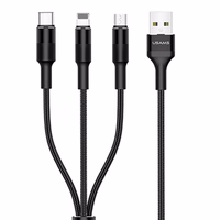 USAMS Punutud kaabel U5 3w1 1,5m 2A must (lightning/microUSB/USB-C) SJ2193IN101 (US-SJ219)