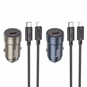 Автомобильное зарядное устройство Hoco USB C QC3.0 PD 30W + кабель USB C к Lightning Z57 металлический серый